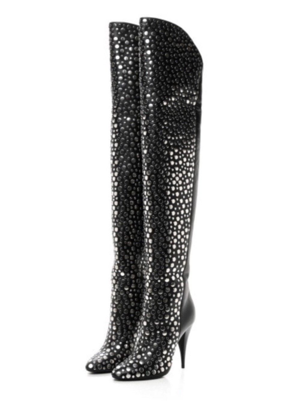 Saint Laurent Black Studded Over-the-Knee Leather Boots